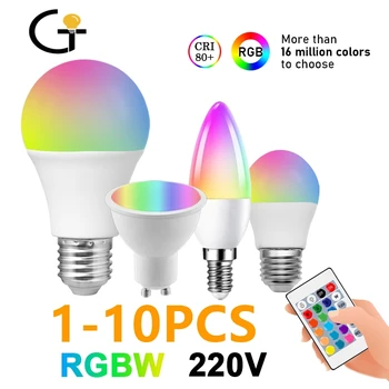 1-10 шт. светодиодная интеллектуальная лампа RGBW GU10 A60 G45 C37 с 24 клавишами инфракрасного пульта дистанционного управления AC220V 6 Вт 10 Вт цветной плюс белый свет с затемнением