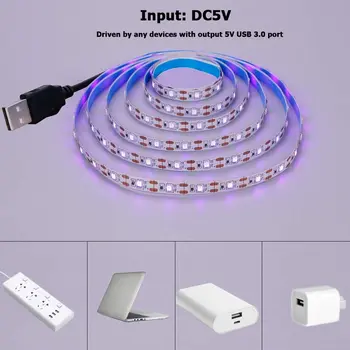 1 м/2 м/3 м/4 м/5 м USB DC5V УФ светодиодная лента 5050 SMD 60 светодиодов/м 395-405нм Фиолетовая лента Ультрафиолетовая USB Веревочная лента для DJ Флуоресценции