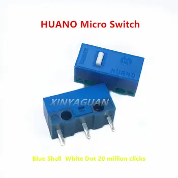 100шт Новый Оригинальный микропереключатель мыши HUANO синий корпус белая точка 20 миллионов раз 0.74N компьютерная мышь 3 контакта кнопочный переключатель