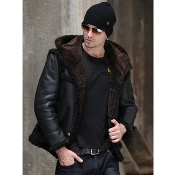 2019 Новая мужская черная куртка из овчины, толстое короткое меховое пальто, Кожаная куртка Со съемными рукавами, мужские зимние пальто