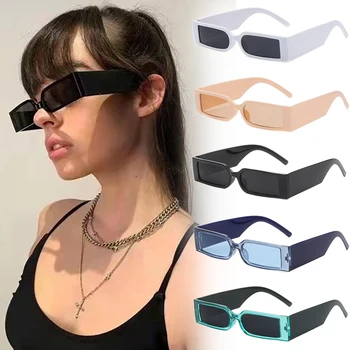 2021 Новые солнцезащитные очки в прямоугольной оправе Ретро Квадратные модные очки в стиле Ins для мужчин и женщин Черные солнцезащитные очки в маленькой оправе