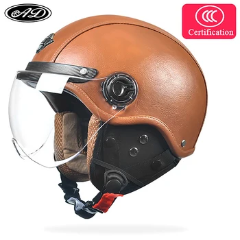 2022 Новый мотоциклетный шлем С открытым лицом 3/4 Мотоциклетный шлем из искусственной Кожи Ретро Мотоциклетный Шлем Мото Байк Мотокроссовые Шлемы мужчины женщины