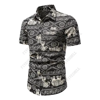 2023 Мужская Гавайская Рубашка с коротким рукавом, Модные Пляжные Рубашки С этническим Принтом, Мужская Уличная Одежда Harajuku, Повседневная Рубашка, Мужская Camisa Hombre