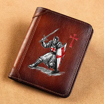 2023 Новых поступления Чехол Knights Templar из натуральной кожи Мужские кошельки Классический короткий кошелек для карт Trifold Мужской кошелек