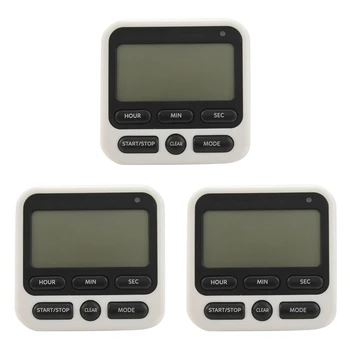 3-Кратный цифровой кухонный таймер с выключателем звука/громкости будильника, 12-часовые часы и будильник