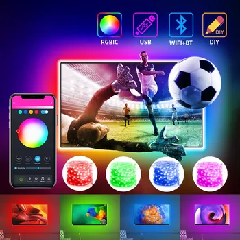30LED 3M Smart TV Strip Lights Провод RGB Для синхронизации музыки Пульт дистанционного управления и приложение управление 5V USB Праздничный для подсветки телевизора Декор в помещении