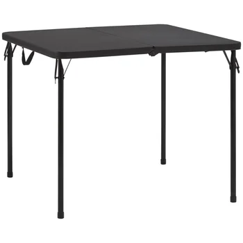 34-дюймовый квадратный стол из смолы, раскладывающийся пополам, насыщенный черный Складной походный инвентарь Портативный 