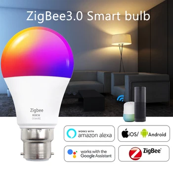 9 Вт 10 Вт Zigbee 3,0 светодиодные лампы RGB + WW + CW B22 Tuya Умный дом Светодиодная лампа Работает С Alexa Google Home Голосовой помощник с Регулируемой Яркостью