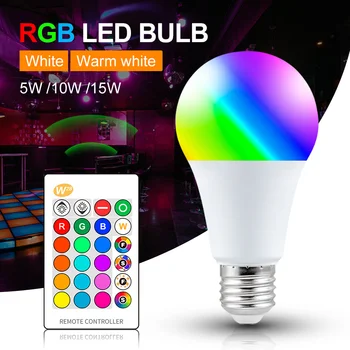 AC85-265V RGB Светодиодные Лампочки с Дистанционным управлением 5 Вт 10 Вт 15 Вт E27 Светодиодные Лампы RGBW RGBWW с Регулируемой Яркостью, Меняющие Цвет для домашнего Освещения