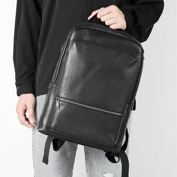 AETOO Новый однотонный мужской рюкзак модный компьютерный рюкзак для отдыха, кожаная деловая сумка большой емкости