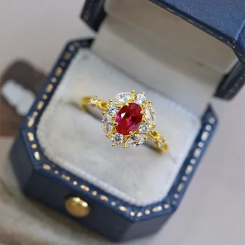Apaison 2023 Новое кольцо из серебра 925 пробы 5*7 мм, овальное кольцо с голубиной кровью, красное ювелирное изделие с рубином и цирконом в форме сердца для вечеринок для девочек