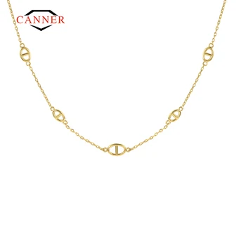 CANNER Модное Универсальное Золотое ожерелье из стерлингового серебра 925 пробы для женщин, ожерелья на длинной цепочке, изысканные ювелирные изделия, подарки, Бесплатная доставка