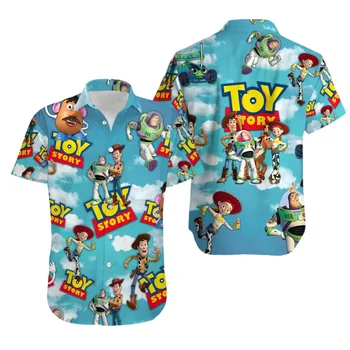 Disney Toy Story Базз Лайтер Гавайская Рубашка Мужская Женская Рубашка С коротким рукавом Летняя Disney Гавайская Рубашка Повседневная Пляжная Рубашка