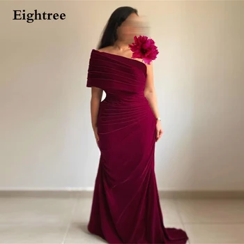 Eightree Винно-красные Платья на одно плечо для выпускного вечера Без рукавов, Новейшие Длинные вечерние платья для вечеринок, Велюровое свадебное платье для невесты
