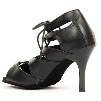 Evkoodance/ Профессиональные кожаные танцевальные ботинки, женские черные Туфли для Латиноамериканских танцев с металлическим каблуком 8,5 см, Обувь для бальных танцев для Сальсы, Бесплатная доставка