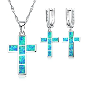 FDLK Красивые синие наборы украшений с имитацией креста из опала для вечеринки, аксессуары, женское ожерелье и серьги, ювелирный подарок