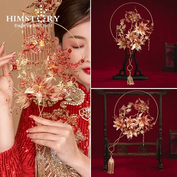 HIMSTORY Китайские Винтажные Свадебные Веера В древнем стиле Букет из цветочного сплава Аксессуары Для Букетов