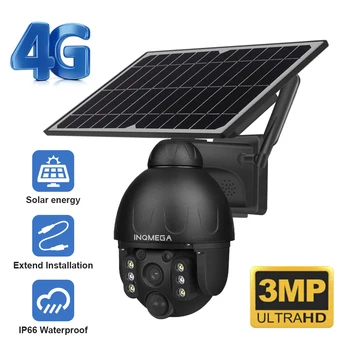 INQMEGA 4G Солнечная камера Или WiFi 3-мегапиксельная солнечная панель Аккумуляторная камера безопасности Уличная PTZ камера видеонаблюдения Smart Security Monitor Camera