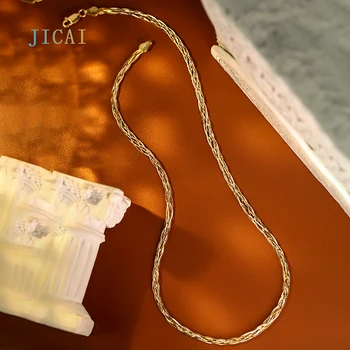 JICAI Итальянские Ювелирные Изделия S925 Серебряное Ожерелье-Чокер С Плетеными Крутящими Моментами, Позолоченные Ожерелья 41 46 см, Высококачественное Роскошное Женское Ожерелье
