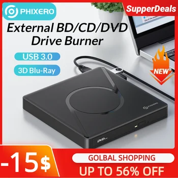 PHIXERO Внешний 3D Blu Ray DVD Привод Burner USB 3.0 с Диском емкостью 100 ГБ Тонкий Оптический Писатель Рекордер Плеер для Портативных ПК Mac OS