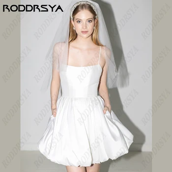 RODDRSYA/ Современные Свадебные платья на бретельках для женщин, Короткое Атласное Свадебное платье Трапециевидной формы на шнуровке с открытой спиной, Vestidos De Novia