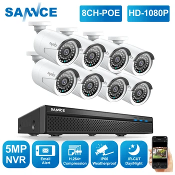 SANNCE 8CH 1080P FHD POE Система видеонаблюдения H.264 + 5MP NVR С 4X6X8X2MP Наружными Всепогодными IP-камерами для записи звука