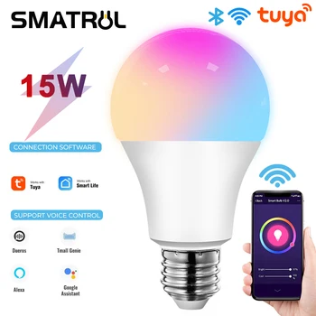 SMATRUL Tuya 15 Вт E27 WiFi Лампочка Smart Life LED 850LM RGB Лампа Приложение Работает с Alexa Google Home Таймер с Регулируемой Яркостью 110 В 220 В