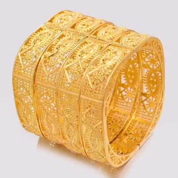 Wando 4 шт./лот, Высококачественные Браслеты Золотого цвета из Дубая Для женщин, Винтажный Свадебный браслет Невесты, Африканские Арабские ювелирные изделия