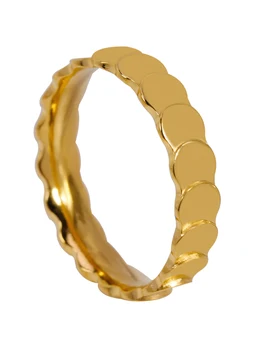 zqSparkling Маленькое круглое кольцо Из Титановой стали С покрытием из золота 18 Карат, Геометрическое кольцо на Указательный палец, Женские Текстурные ювелирные изделия