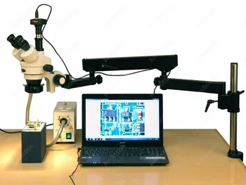 Артикулирующий стереомикроскоп-AmScope Поставляет стереомикроскоп с артикулирующим увеличением 3,5 X-180X с волоконным кольцом + 5-мегапиксельная цифровая камера