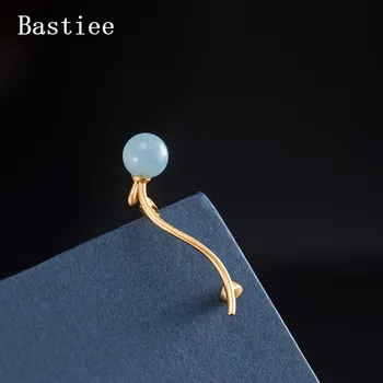 Броши из стерлингового серебра Bastiee 925 пробы для женщин, Аквамарин, светло-голубой камень, Роскошные ювелирные изделия Ручной работы в стиле Хмонг