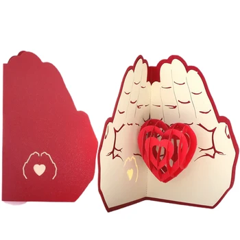 Всплывающая Любовная Открытка Романтическое 3D Сердце Любви, Держащееся в руках, Поздравительная Открытка Для Пары, Бумажная Открытка на Свадьбу, День Святого Валентина E2S