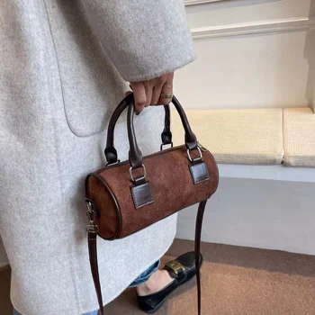 Высококачественная осенне-зимняя новая модная ретро текстурная бархатная сумка-цилиндр, сумка-подушка, мини-сумочка через плечо, сумка-мессенджер