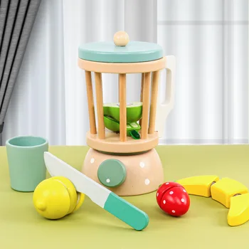 Деревянная игрушка для приготовления смузи - включает деревянный блендер, чашку, фрукты и нож, деревянный игрушечный миксер для приготовления пищи, игровую кухню, аксессуары 13 шт.