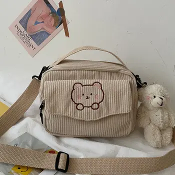 Для студентов, Японские покупки, Однотонная Женская сумка с рисунком Медведя, сумка-мессенджер, сумка для мобильного телефона, Холщовая сумка