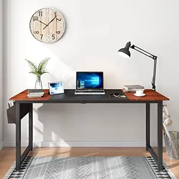 Дюймового домашнего офисного компьютера, двухцветный стол с сумкой для хранения и крючком, черный, цвет сандалового дерева, Современный промышленный стол для ноутбука