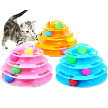 Игрушечная Карусель для кошек Четырехслойная Забавная Съемная, Доступны три цвета Встроенного мяча, которым можно играть с другими игрушками Из Пластика