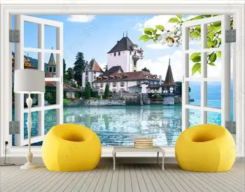 изготовленная на заказ фреска 3D фотообои Пейзаж за окном замка в европейском стиле, обои для стен 3d гостиной