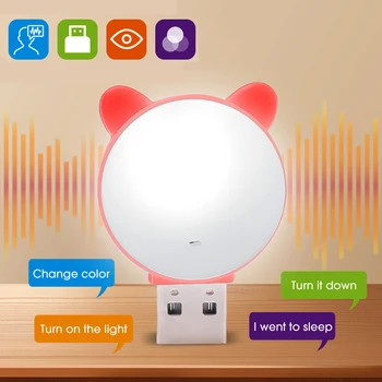 Интеллектуальные Голосовые ночники USB-интерфейс Night Light Голосовая ночная лампа Английская версия Cute Cat iVoice Command Control Switch
