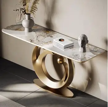 Каменная панель из нержавеющей стали, столик на веранде у стены, дизайнерская декоративная стойка с торцевой полосой
