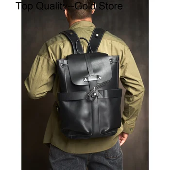 Кожаный Мужской рюкзак из натуральной воловьей кожи, Дорожная сумка большой емкости, школьный ранец для улицы, деловой компьютер для 16-дюймового ноутбука
