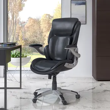 Кресло для офисных менеджеров с активной спинкой, из пены с эффектом памяти, из черной клееной кожи