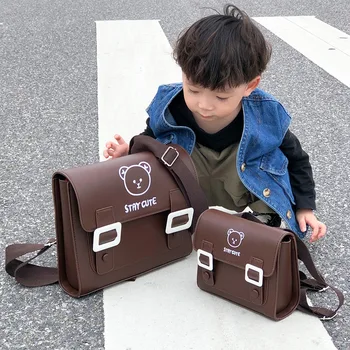 Милый Минималистичный детский маленький школьный рюкзак Kawaii Bear из искусственной кожи с магнитным отсосом, два размера, рюкзак для родителей и детей