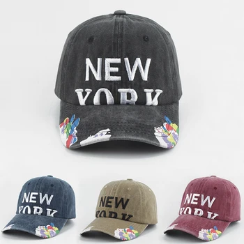 Модная бейсболка 2023 года для мужчин и женщин, уличная одежда, Винтажная бейсболка в стиле хип-хоп с вышивкой в стиле Нью-Йорк, Выстиранная хлопчатобумажная шляпа