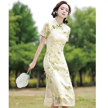 Модный Желтый Чонсам 2023, Женские Элегантные высококачественные платья для молодых девушек, Улучшенные Свежие летние китайские платья Ципао