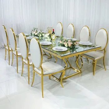 Наборы обеденных столов из МДФ и золотой нержавеющей стали королевского дизайна