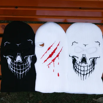 Неоновая балаклава на Хэллоуин, Лыжная маска с тремя отверстиями, Тактическая маска, маска на все лицо, Зимняя шапка, маска для вечеринки, ограниченное количество шрамов с вышивкой в виде черепа