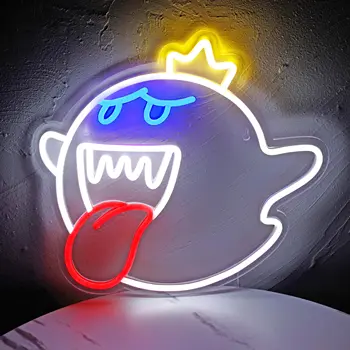 Неоновая вывеска King Boo The Ghost Face Светодиодная неоновая лампа, Акриловая Вывеска для декора игровой комнаты, аксессуары для игровых светильников, подарки