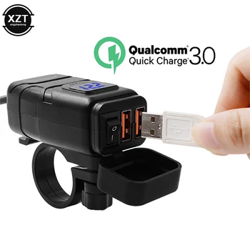 Новое зарядное устройство для мотоцикла QC 3.0 с двумя USB, Водонепроницаемое быстрое зарядное устройство, установленный в автомобиле Переключатель, Адаптер питания 12 В, Аксессуары для мото