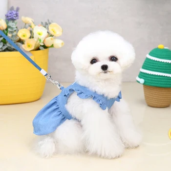 Одежда для собак весенне-осеннего стиля с кнопкой сцепления, джинсовая юбка для домашних животных, плюшевая панда, котенок, летняя одежда, тонкая